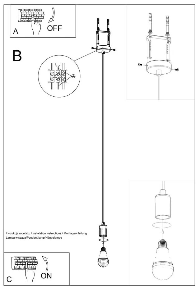 Čierne stropné svietidlo Sollux Bombilla