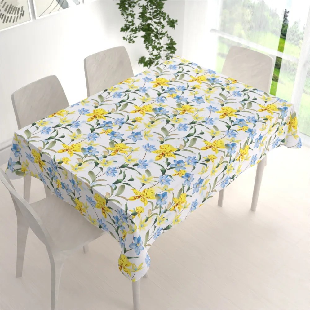 Biante Teflónový obdĺžnikový obrus TF-081 Žlto-modré ľalie na bielom 120x180 cm
