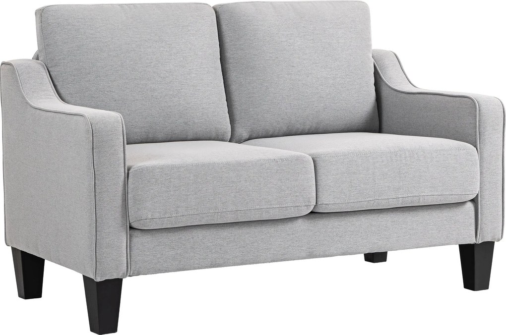 HOMCOM 2-miestna látková pohovka s opierkami rúk, hrubým polstrovaním a 2 vankúšmi, moderný 2-miestny loveseat s drevenou konštrukciou na obývaciu izb