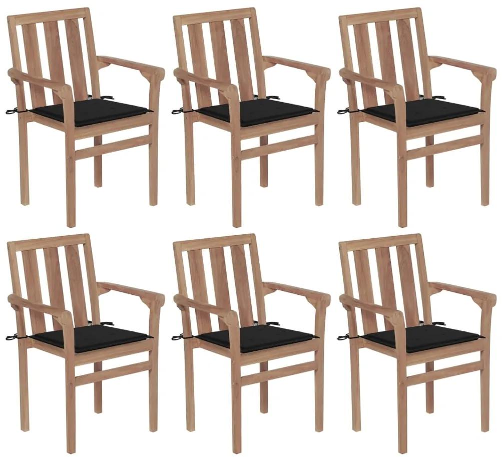 Stohovateľné záhradné stoličky s podložkami 6 ks tíkový masív 3073413