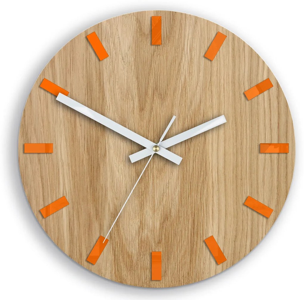 Drevené nástenné hodiny Simple 33 cm dub prírodný/oranžový
