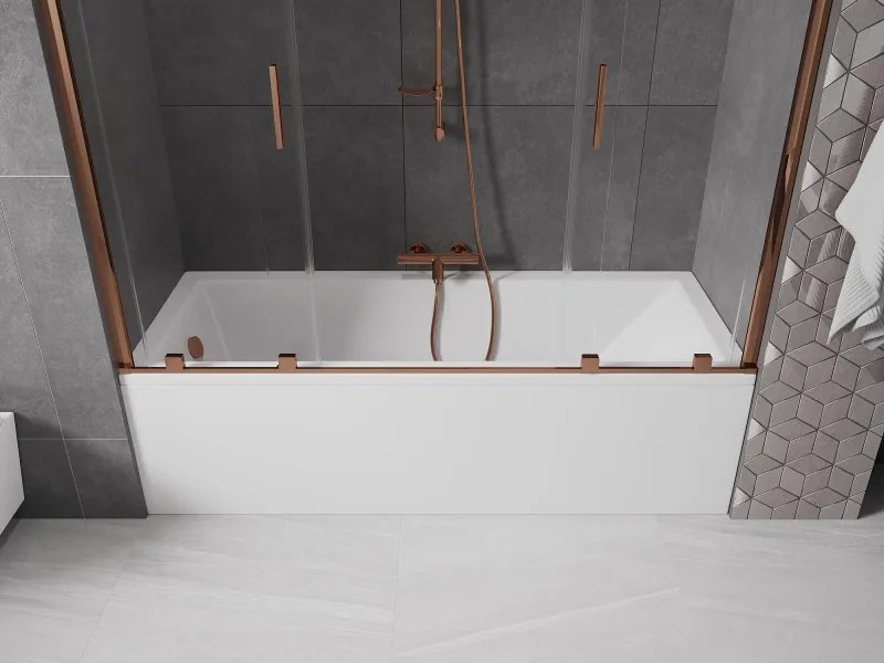 Mexen Velar Duo, vaňová zástena 2-krídlová s posuvnými dverami 190 x 150 cm, 8mm číre sklo, ružové zlato profil, 896-190-000-02-60