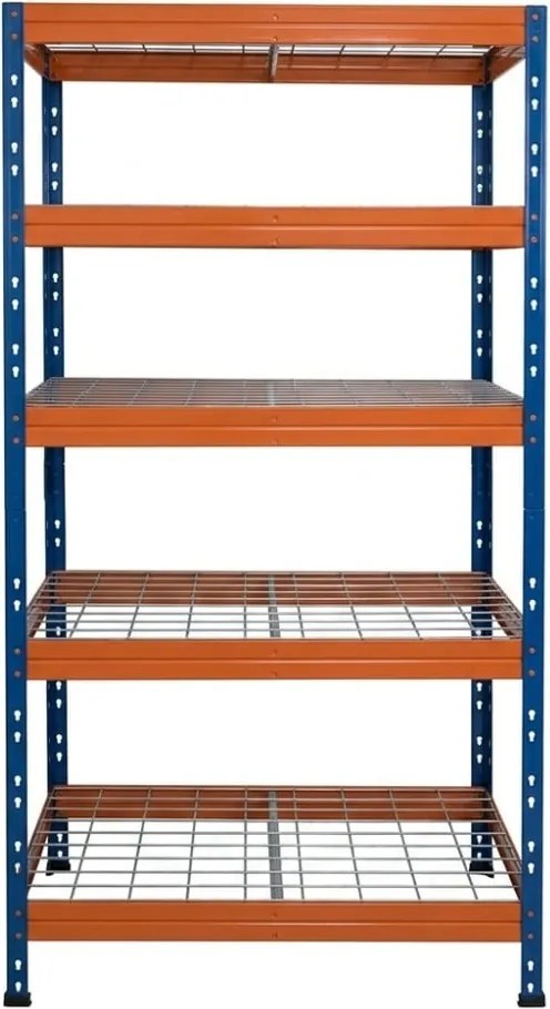 Kovové regály RIVET PRO 180x90x60 oceľová mriežka 5 úrovní modro-oranžová