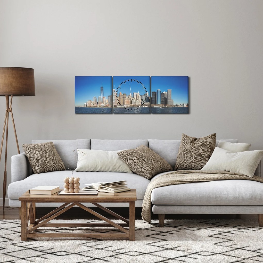 Obraz - Manhattan v New Yorku (s hodinami) (90x30 cm)