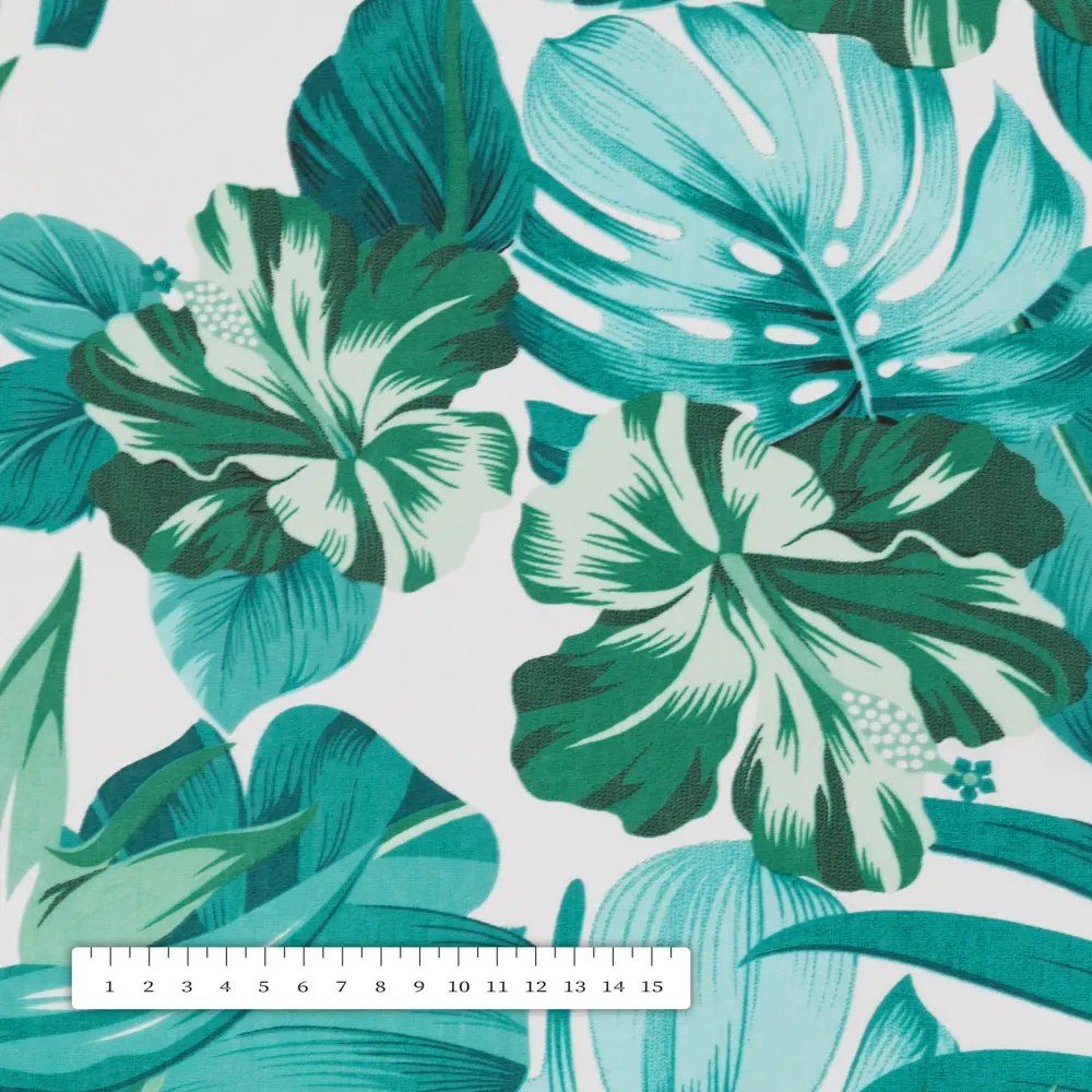 Biante Bavlnený behúň na stôl Sandra SA-484 Modro-zelené kvety a listy monstery na bielom 45x140 cm