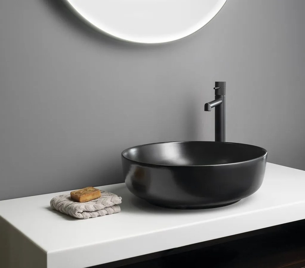 Sapho Sapho, RONDEA keramické umývadlo na dosku priemer 41cm, čierna matná, AR445B
