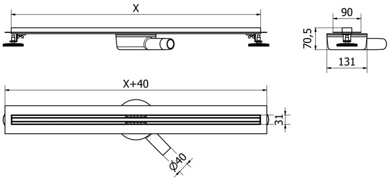 Mexen Flat nerezový sprchový žľab s rotačným 360° sifónom 100 cm, vzor SLIM, biela, 1241100