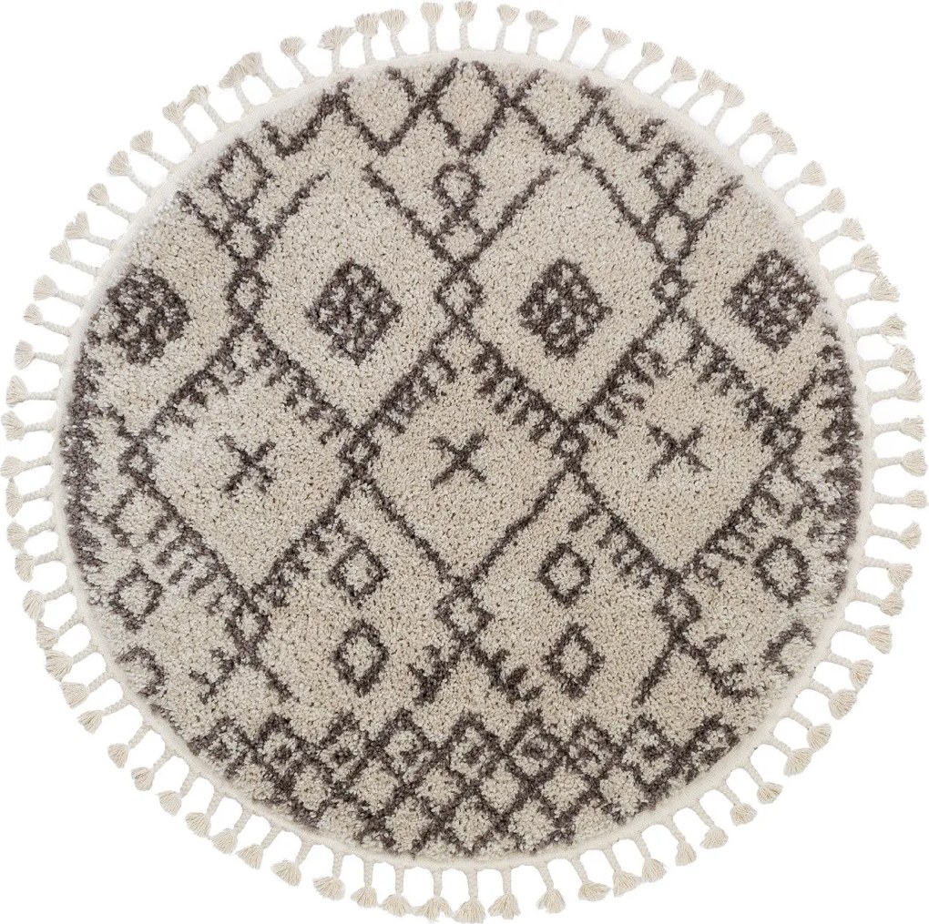 Dywany Łuszczów, Kusový koberec Berber Tanger B5940 cream and brown kruh, 120x120 (priemer) kruh, hnedá, obývacia izba
