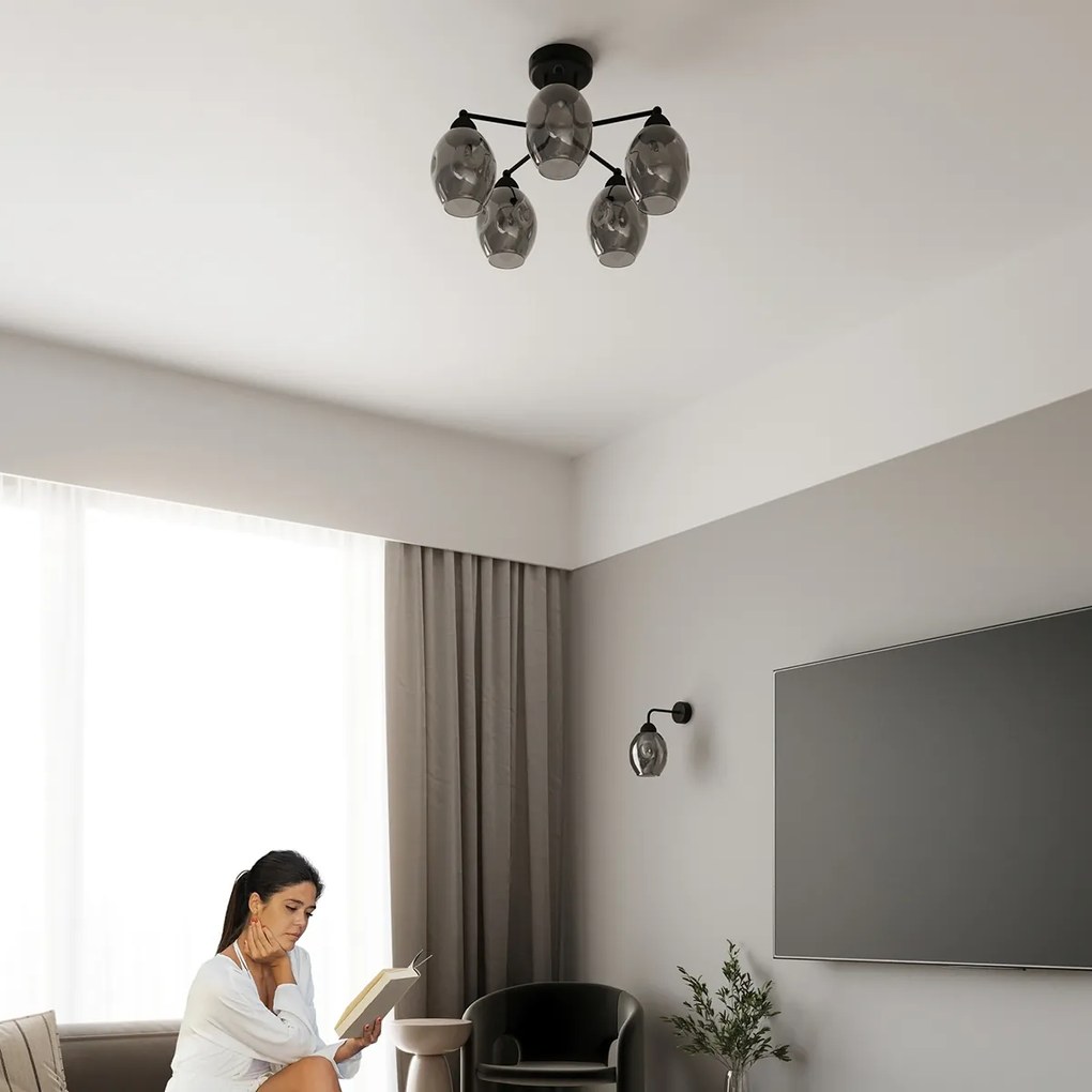 Nástenné svietidlo Fillan, 1x grafitové sklenené tienidlo