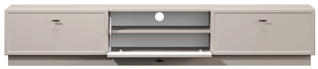 TV stolík Lorini 200 cm na sokli – kašmírová / čierna / úchytky T