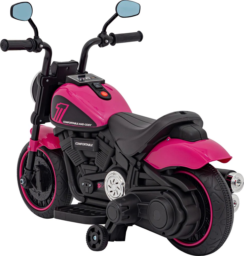 Ramiz Elektrická motorka Chopper FASTER pre deti ružová + FM rádio + audio panel + LED