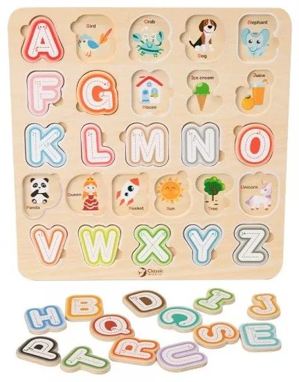 Vkladačka/Puzzle doskové obrysové abeceda drevo
