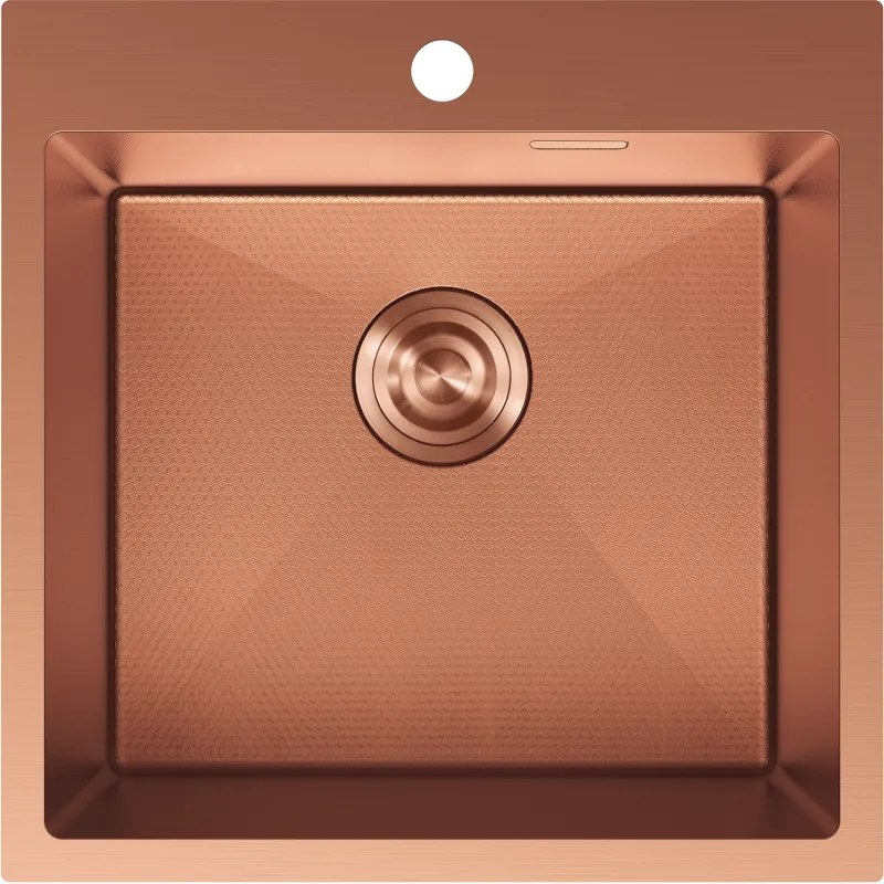 Mexen Solix, 1-komorový nerezový drez 500 x 500 mm, brúsená meď, vzor voština, 6407501000-65HC