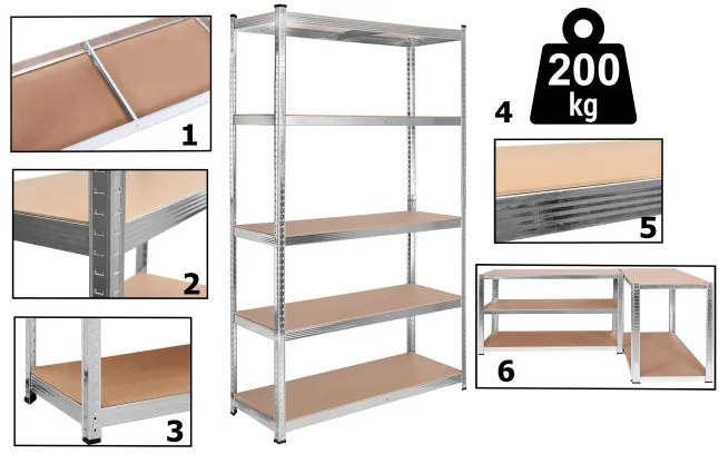 Regál 205x120x45 cm strieborný