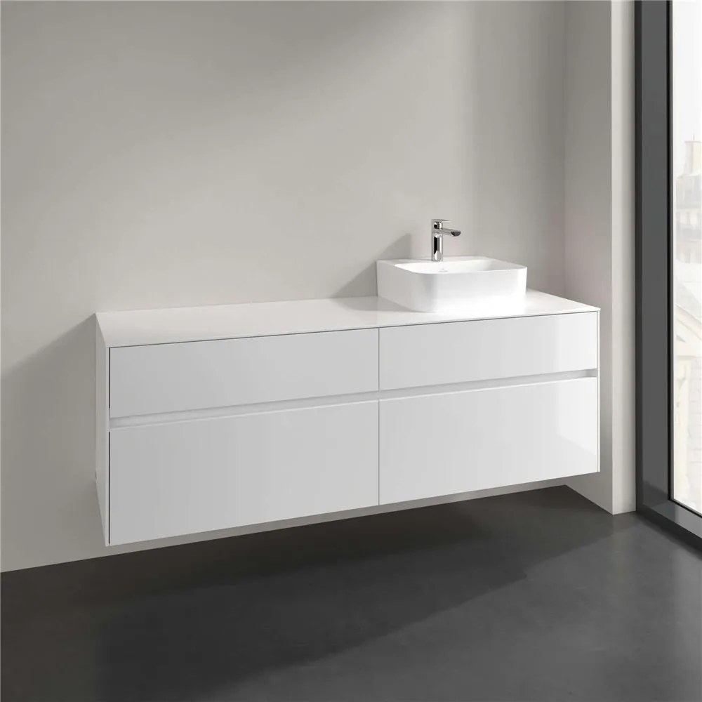 VILLEROY &amp; BOCH Collaro závesná skrinka pod umývadlo na dosku (umývadlo vpravo), 4 zásuvky, 1600 x 500 x 548 mm, Glossy White, C10600DH