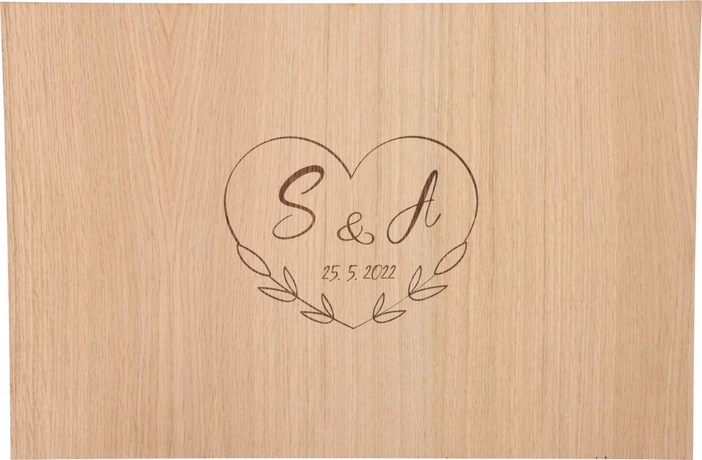 ČistéDrevo Drevená svadobná ceduľa na podpisy dub - srdce