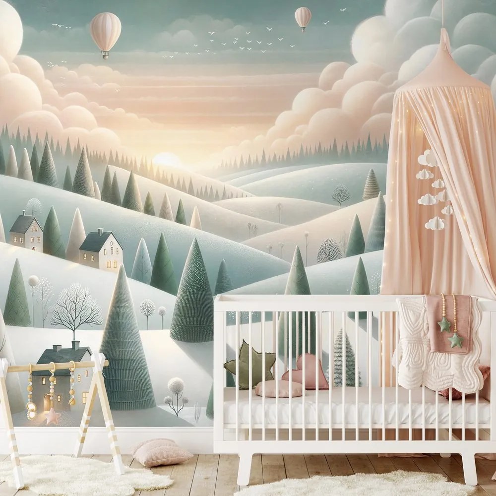 Samolepiaca tapeta zimná krajina s balónmi