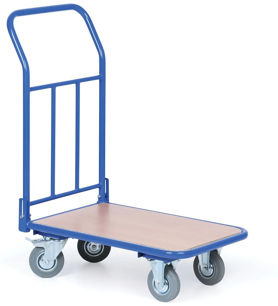 Plošinový vozík s výplňou a sklopným madlom, plošina 450x700 mm, nosnosť 200 kg, kolesá 125 mm so sivou gumou