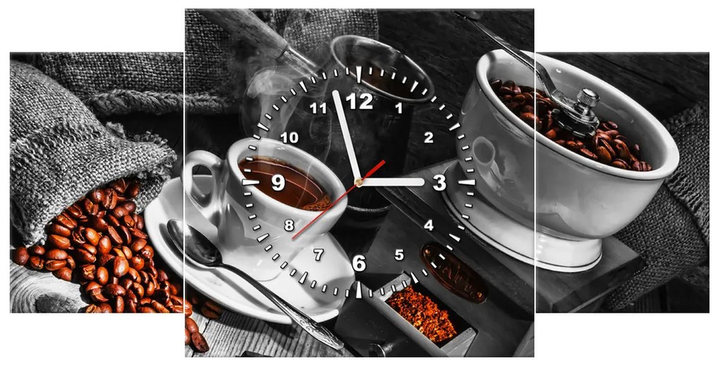 Gario Obraz s hodinami Káva arabica - 3 dielny Rozmery: 30 x 90 cm