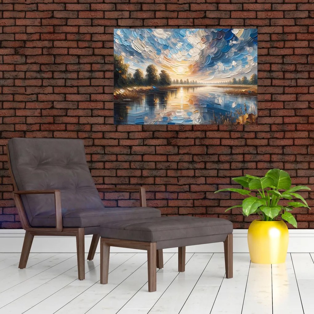 Obraz - Maľba slnka nad vodou (90x60 cm)