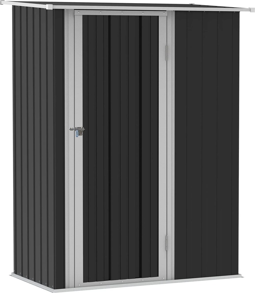 Záhradná kôlňa Outsunny s dverami, oceľová, tmavá šedá 142 x 84 x 189 cm | Aosom