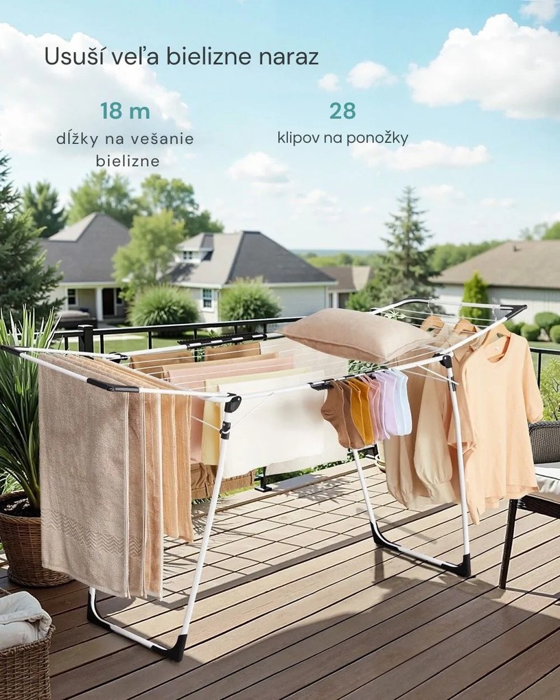 Sušiak na bielizeň BREEZE, 56,5x173x96,5cm, biela SongmicsHome