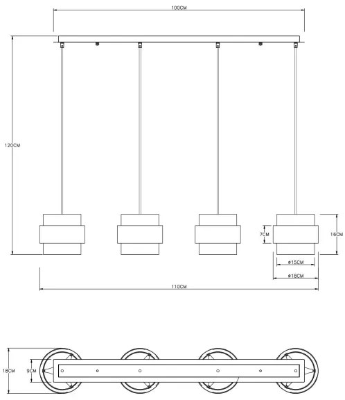 Globo 15560-4H - Luster na lanku MILEY 4xE27/60W/230V čierna/mosadz