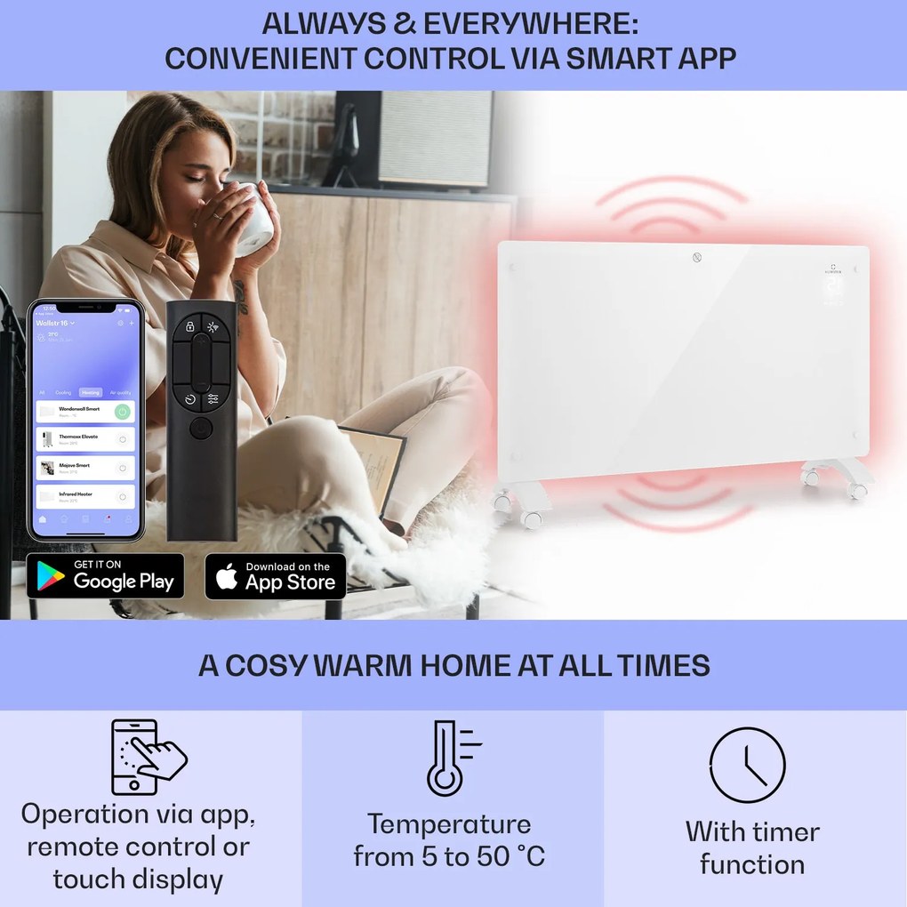 Klarstein Bansin Crystal Smart, konvektor, 2500 W, 5 - 50 °C, ovládanie cez aplikáciu