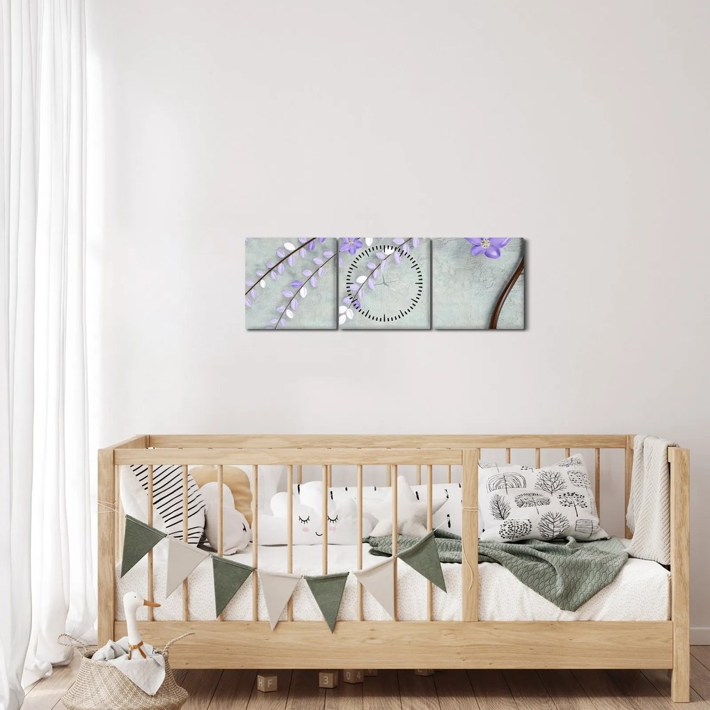 Obraz - Fialový dážď (s hodinami) (90x30 cm)