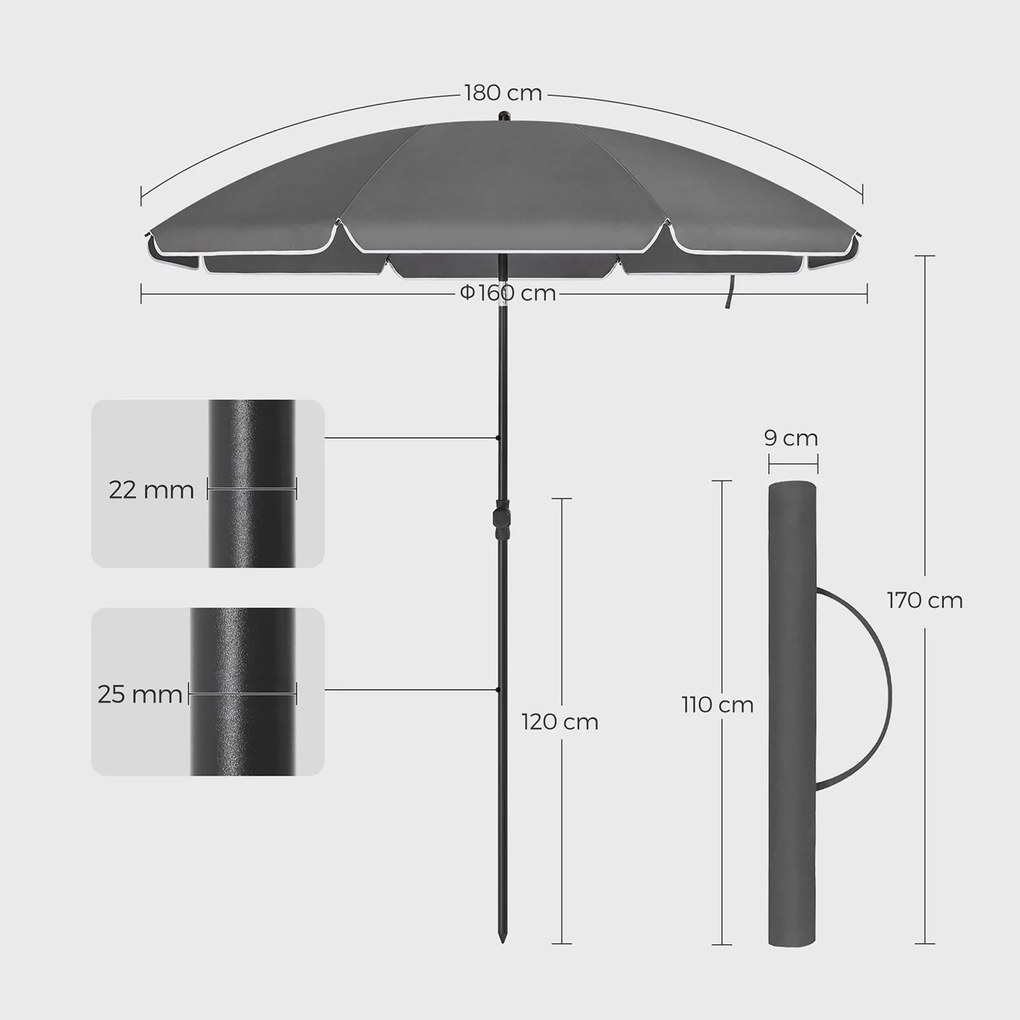 Slnečník SOLARA, Ø160cm, šedá SongmicsHome