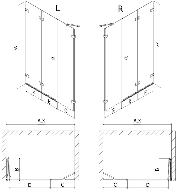 Mexen Lunar-F, skladacie ľavé sprchové dvere 110 cm, 8mm číre sklo, brúsený grafit profil, 836S-110-050-66-00-L