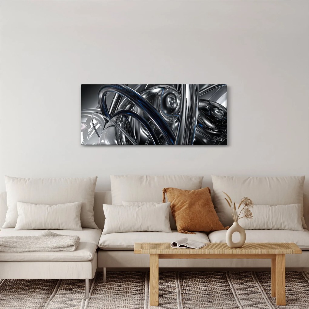 Obraz sivej abstrakcie s modrou (120x50 cm)