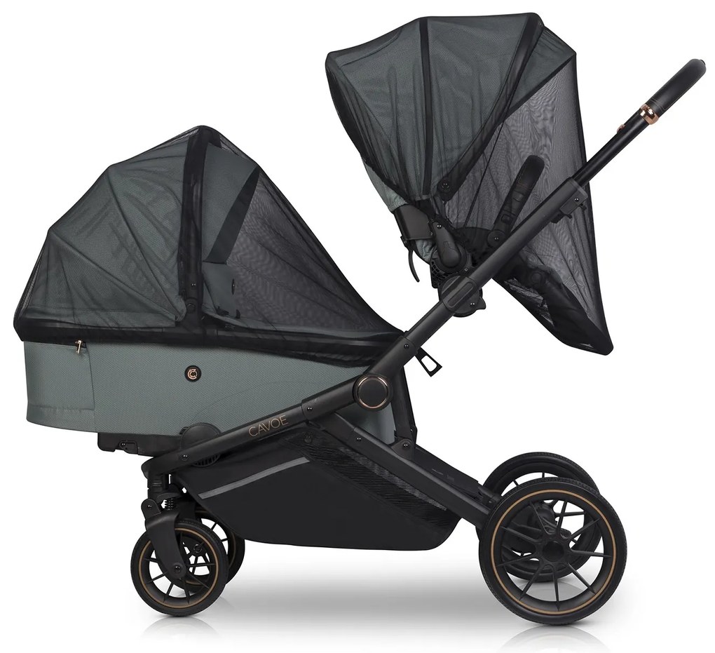 Športový kočík pre dvojčatá CAVOE Avec Boho Green