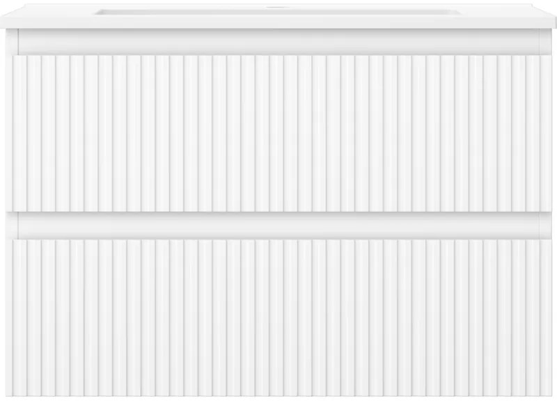 Mexen Rivel, kúpeľňová skrinka 70 cm s umývadlom Otis, 2 zásuvky, drážkovaná, biela matná, 91A20-07047-2-BFF01-W18M01