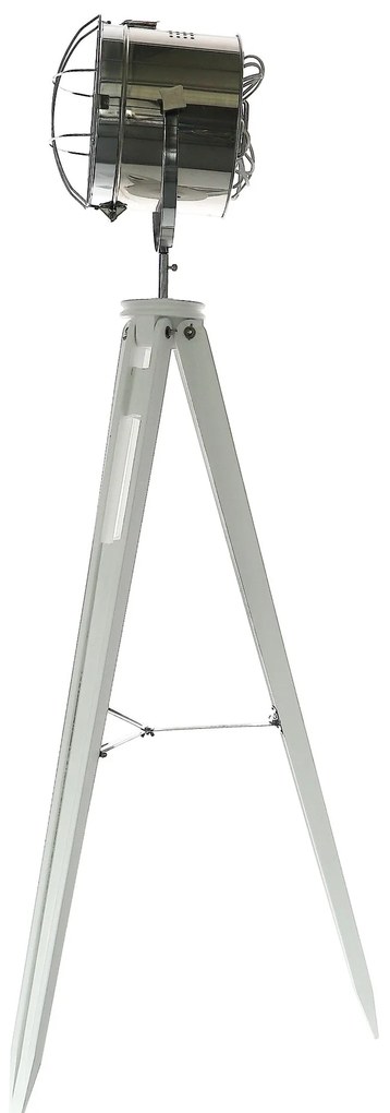 Dekorstudio Podlahová lampa TRIPOD na bielej trojnožke s chrómovaným tienidlom 153cm