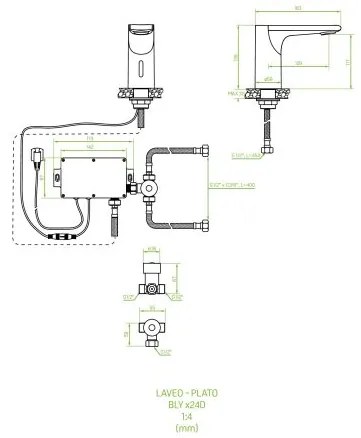 Laveo Plato, bezdotyková umývadlová batéria s externou reguláciou teploty, stojanková, čierna, LAV-BLY_724D