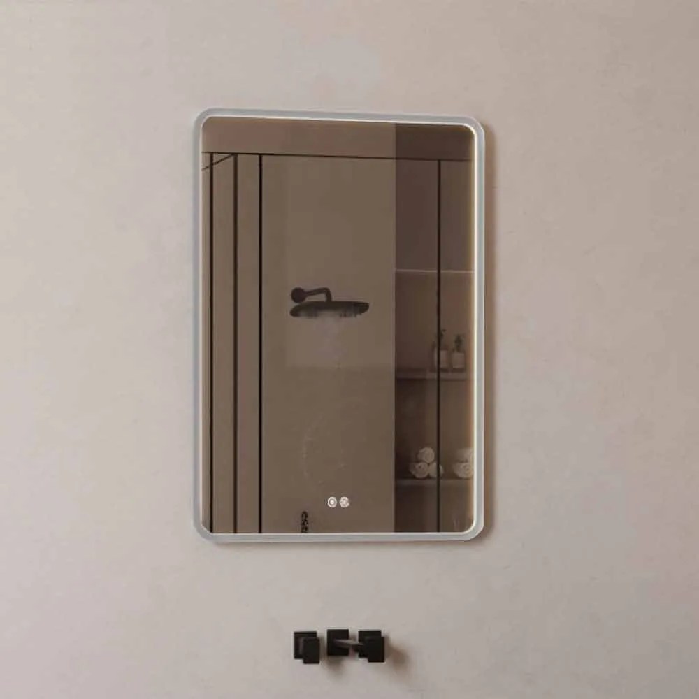 Mereo Mereo, LED zrkadlo hranaté 60x80 cm z ráme z brúsenej ocele, MER-CN171S