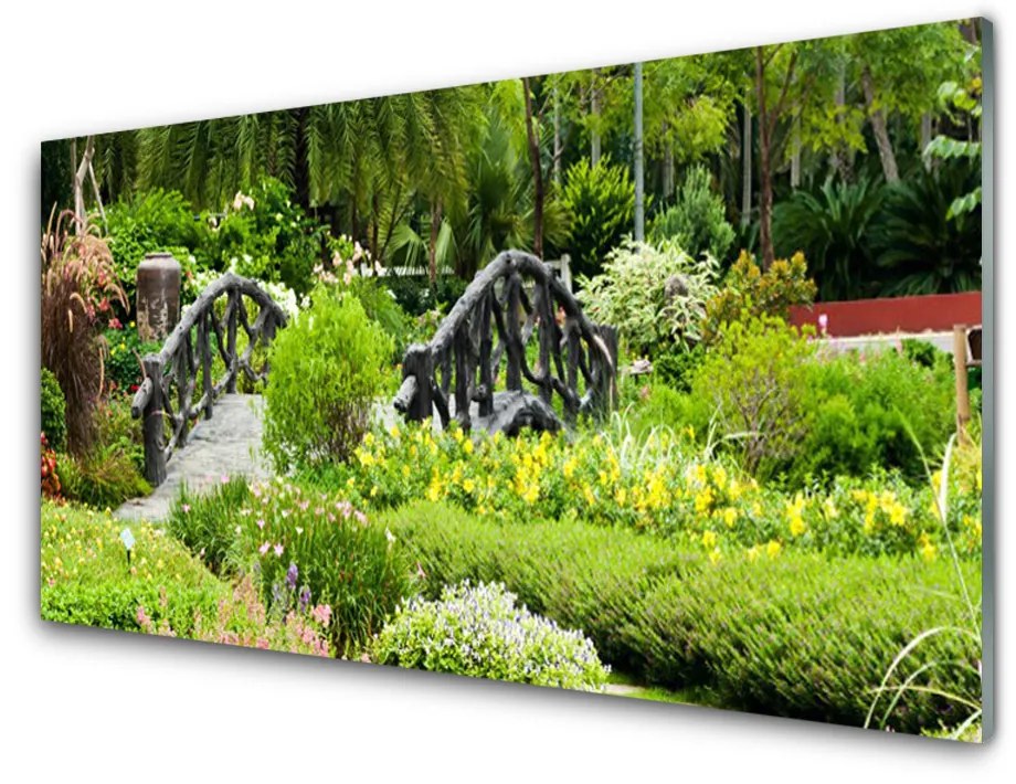 Obraz na akrylátovom skle Botanická záhrada most umenie 140x70 cm