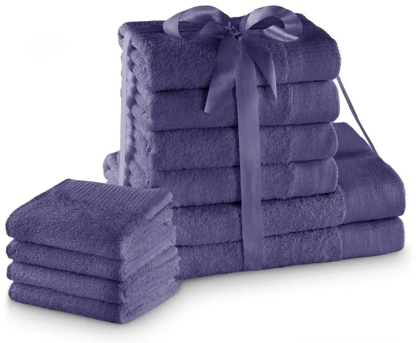 Fialové froté bavlnené uteráky a osušky v súprave 10 ks Amari – Restilo