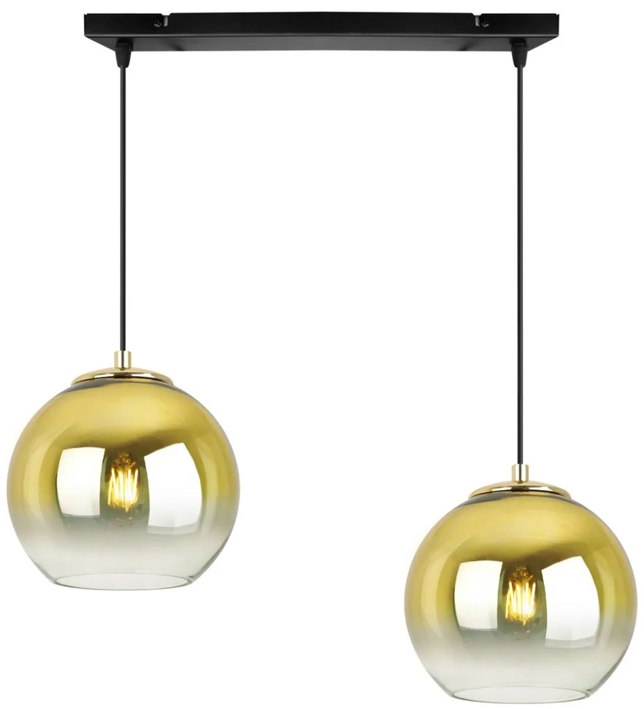 Závesné svietidlo Bergen Gold, 2x zlaté/transparentné sklenené tienidlo (fi 15cm)