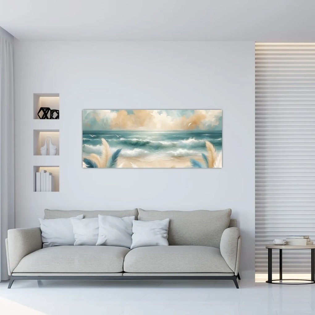 Obraz – Maľovaná pláž v jemných farbách (120x50 cm)