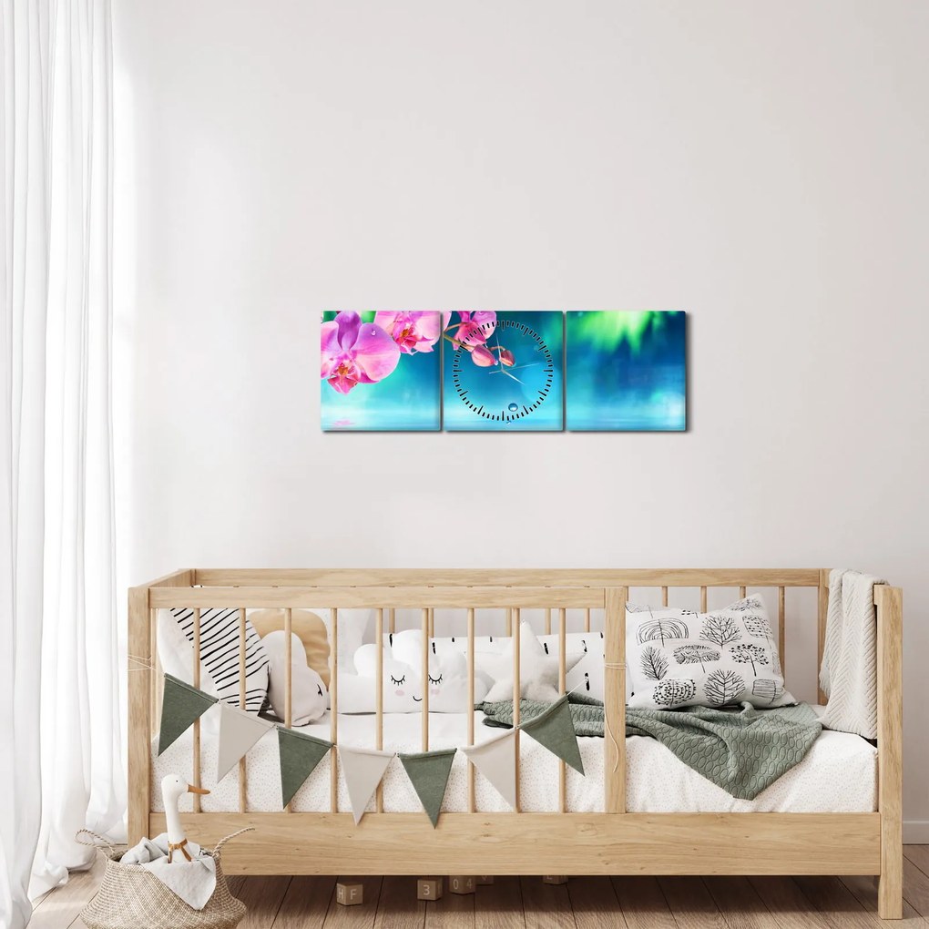 Obraz - Orchidea (s hodinami) (90x30 cm)
