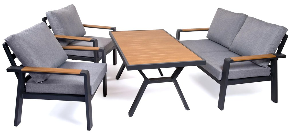 Hliníkový jedálenský nábytok EMOT 2 antracit s tmavými poduškami