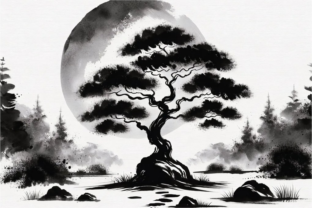 Obraz – Čiernobiela bonsai (90x60 cm)