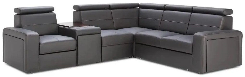 Kožená sedacia súprava LUCIO MAX, Ľavá, čierna (červená niť)