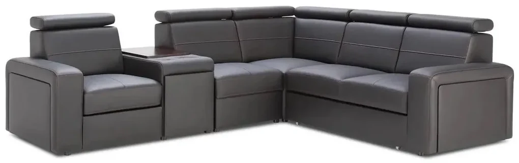 Kožená sedacia súprava LUCIO MAX, Ľavá, čierna (červená niť)