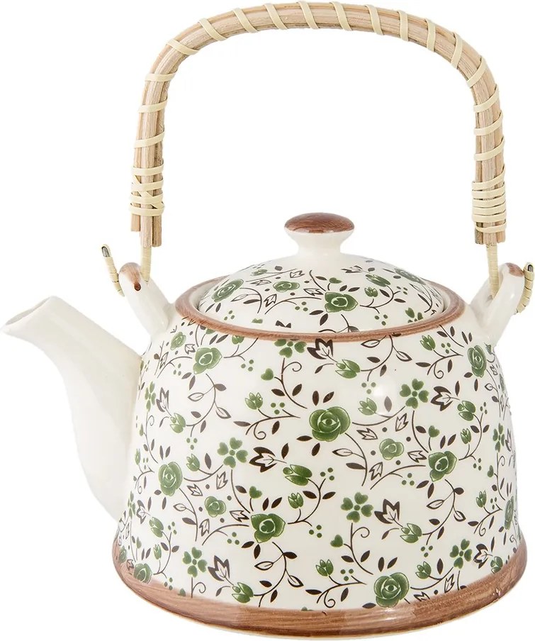 Porcelánová kanvička so sitkom a zelenými kvetmi - 18*14*12 cm / 700 ml