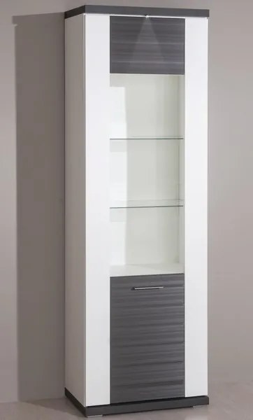 Vysoká vitrína Caracas typ 02, grafit / biely lesk, s osvetlením