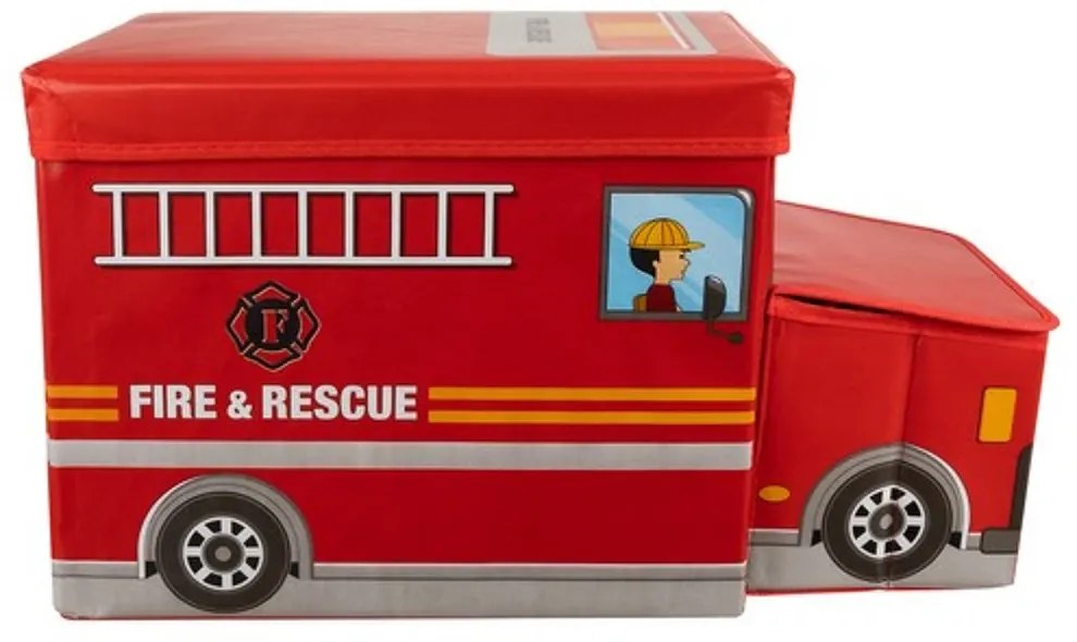 eCarla Úložný detský box a taburet pre deti, POŽIARNY VÔZ, červený