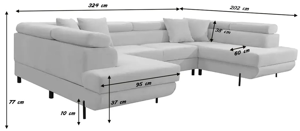 Rohová sedacia súprava - U s funkciou spania, vlnové pružiny SAMSUN Námorník